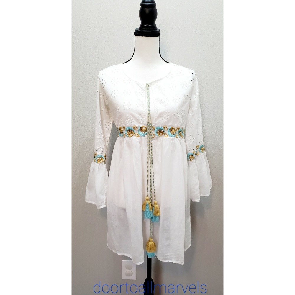 Kareena's Tunic Blouse‎ Cotton Airy Coverup Bell Sleeve Romantic Boho Fairy sz M